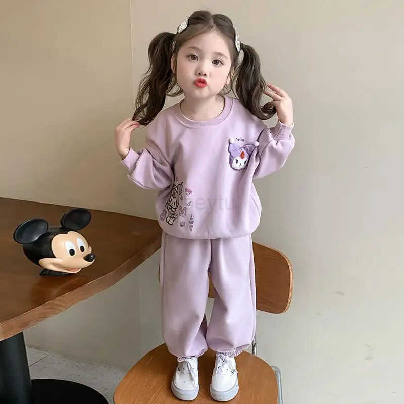 Sanrio Hello Kitty Loungewear Set Girls Kawaii Y2K Anime Childrens Clothing Baby Winter Autumn Childrens Clothing Sweatsuit H251216