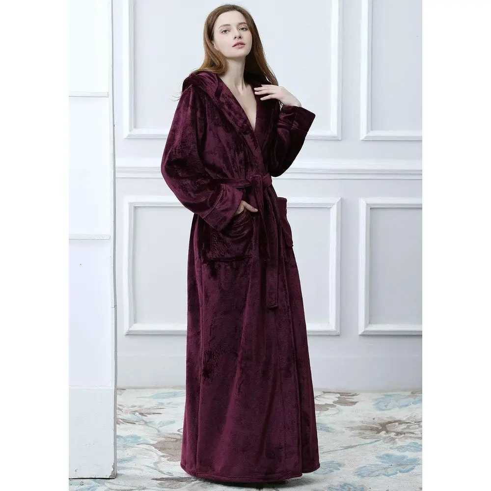 Luxurious Hooded Full-Length Fleece Bathrobes for Women - Soft Warm Winter Gifts C251216