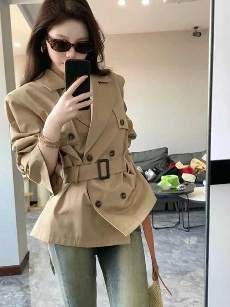 Y2K French Elegant Slim Subculture Pure Color Autumn Long Sleeve Trench 2000s Casual Korean Fashion Coats for Women Vintage ChicT251216