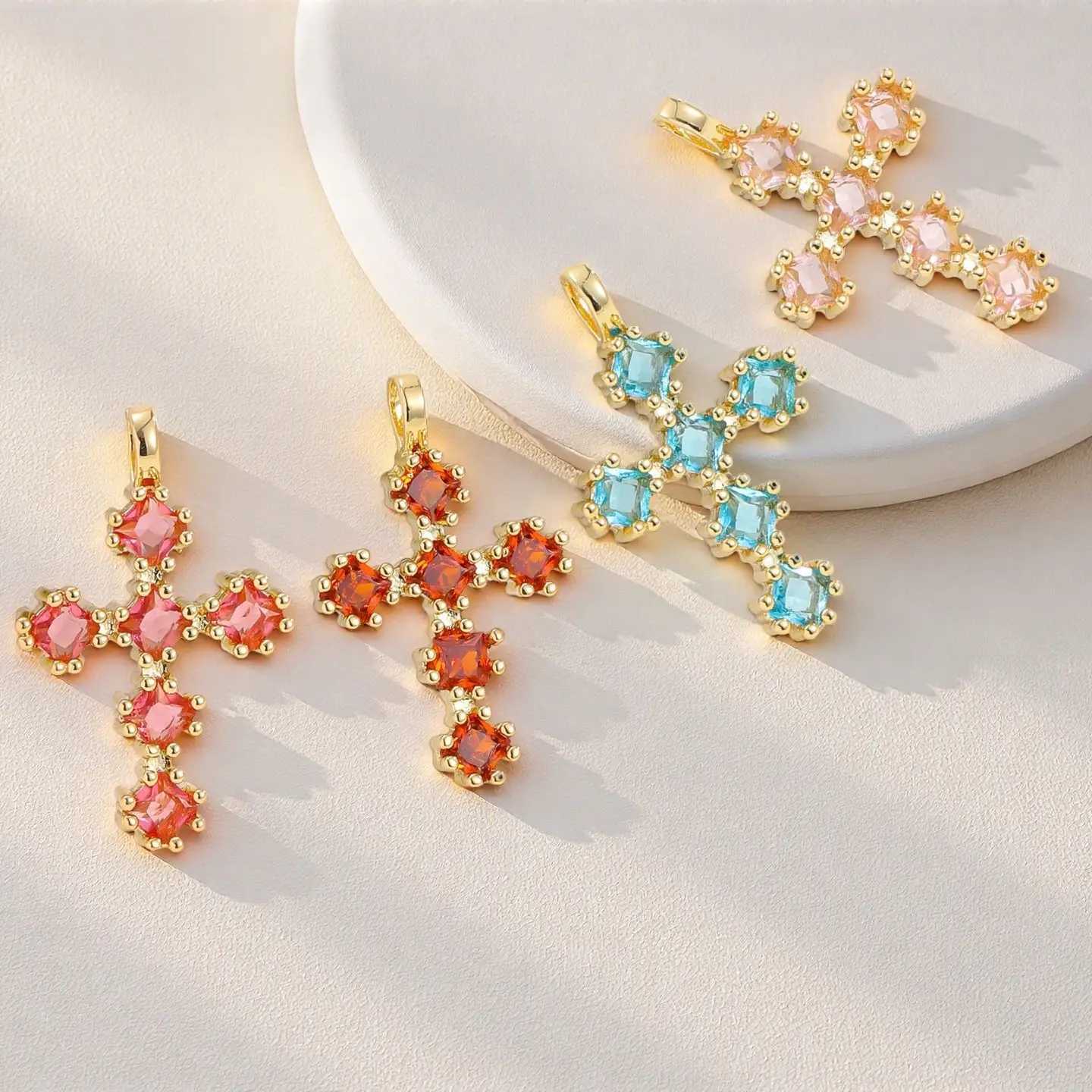 Womens Clavicle Necklace 1-12 Months Gold Plated Zircon Cross Necklace M251216