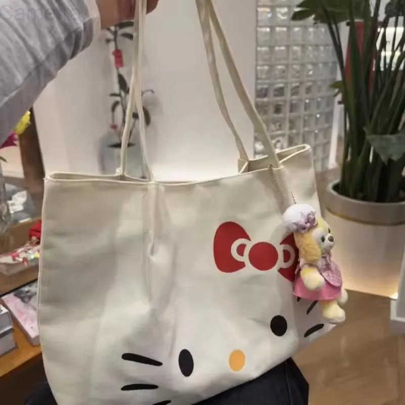 Sanrio Hello Kitty Bag Red Canvas Bag Large Capacity Shoulder Bag Commuting Travel Printed Tote Bag Shopper Bag Christmas Gifts H251216