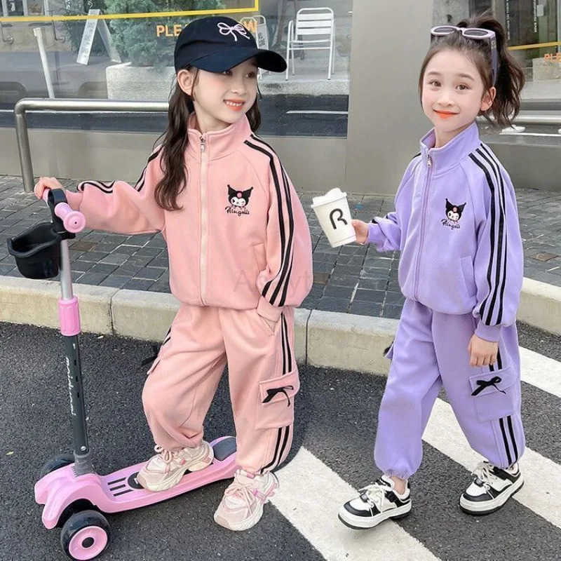 Sanrio Kuromi Kawaii Students Cute Cartoon Long Sleeve Sportswear Children Comfortable Pants Jacket Christmas Gifts for Kids H251216