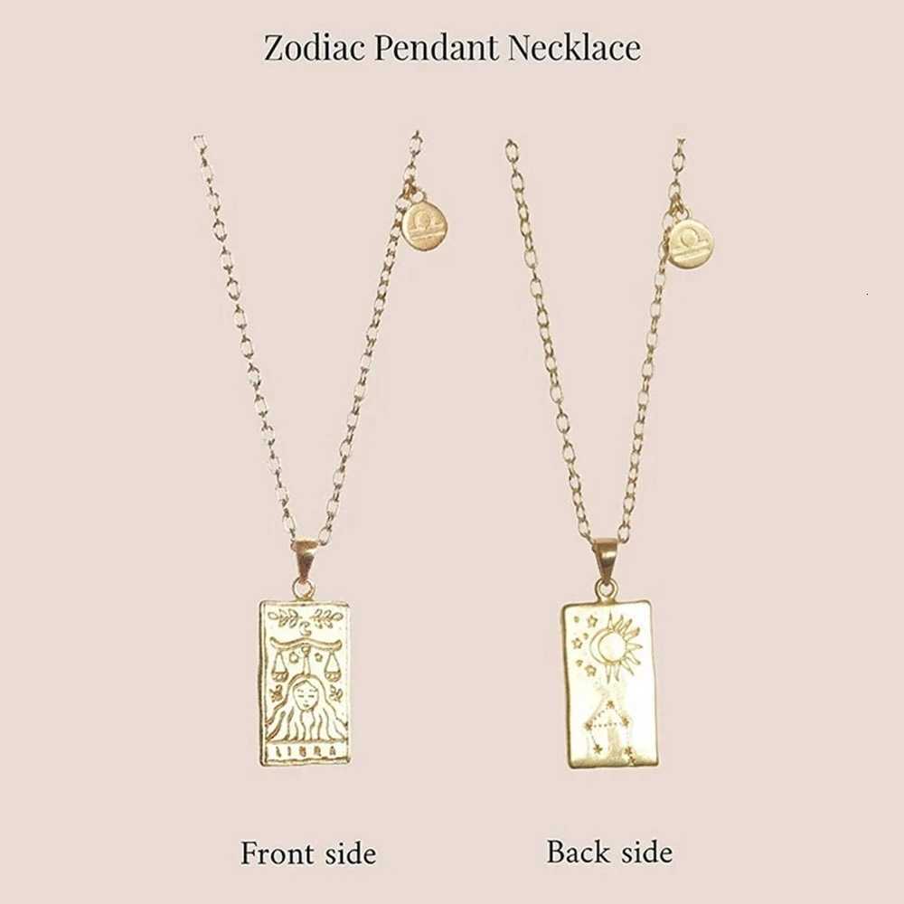 Stainless Steel Square Tarot Card Pendant Necklace 18K Gold Plated Constellations Clavicle Chain Horoscope Necklace for Women M251216
