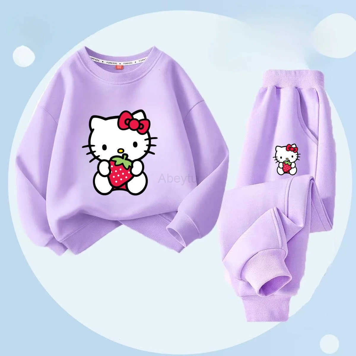 Sanrio Autumn Baby Girl Clothes Set Children Hello Kitty Cartoon Print Sweatshirt and Pants Two Pieces Suit Long Sleeved Suit H251216