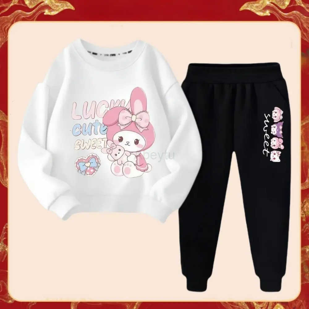 Sanrio Spring Autumn Childrens Melody Print Clothes Sets Kids Kawaii Sweatershirts Pullover Tops Pants 2Pcs Outfit Tracksuit H251216
