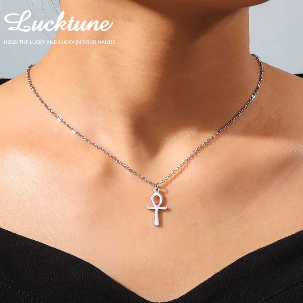 Lucktune Ankh Cross Egyptian Amulet Necklace Stainless Steel Key of Life Symbol Crucifix Pendant Necklace Women Religion Jewelry M251216