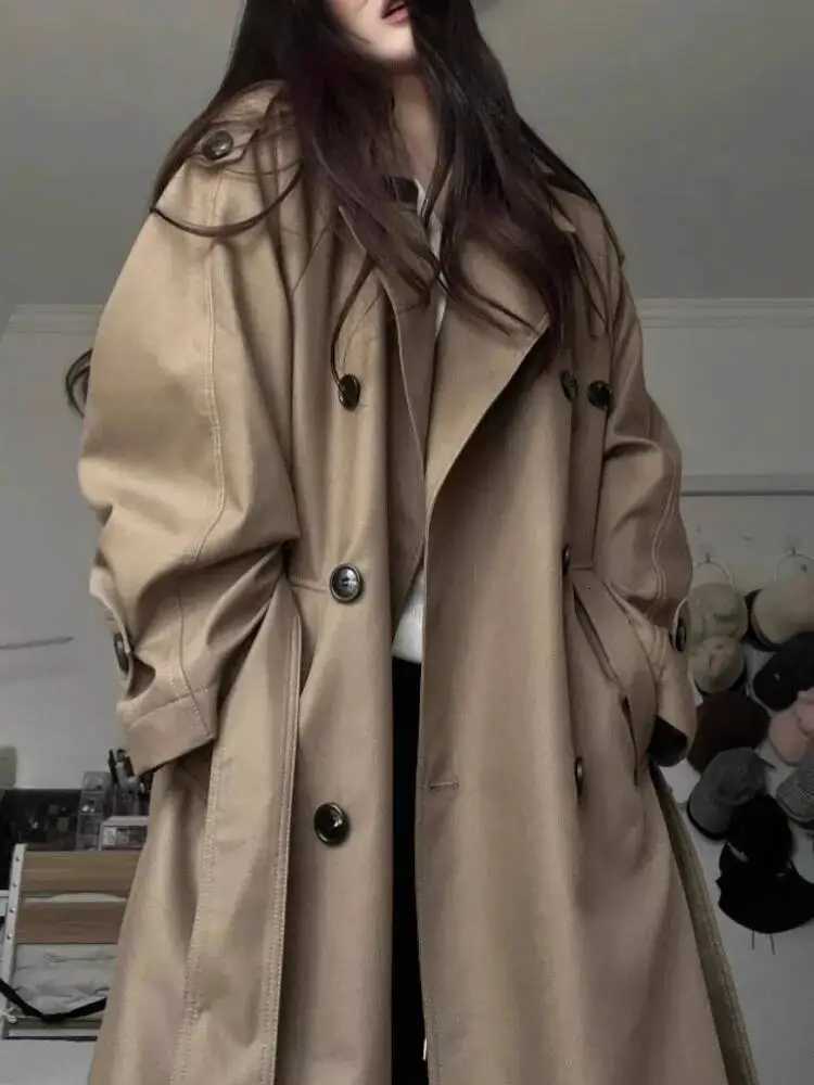 UCXQ Classic Solid Color Trench Female Turn Down Collar Double Breasted Lace Up Windbreaker 2025 Autumn New Tide 23Z3232T251216