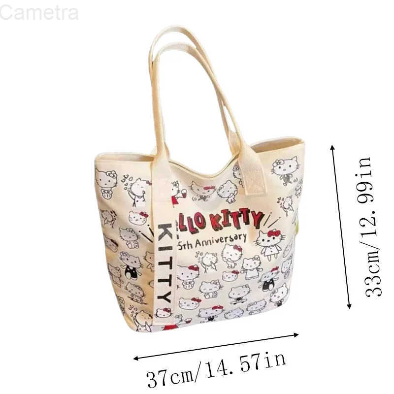 Sanrio Hello Kitty Canvas Bag Cartoon Womens Shoulder Bag Japanese Lightweight Large Capacity Shopping Bag For Girls Gifts H251216
