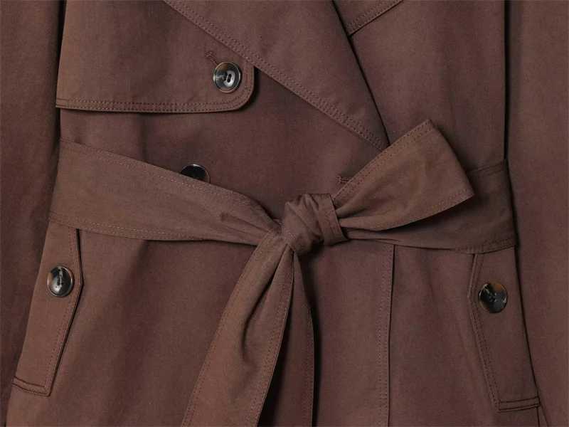 Womens Jacket New Fall 2025 Russet Long Sleeve Belt Embellished Short Trench Coat Casual Fashion Personality VersatileT251216
