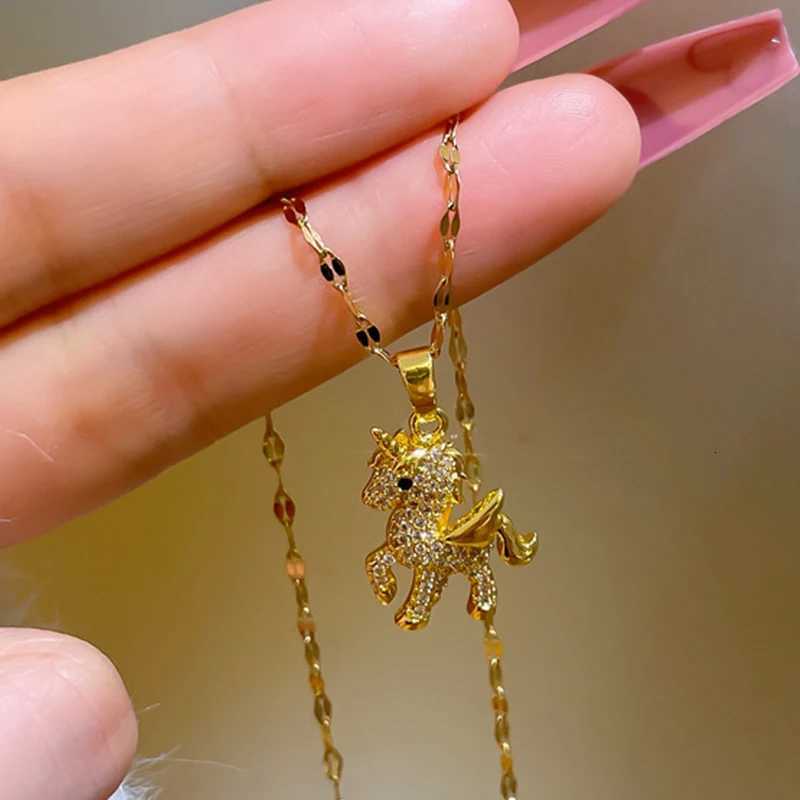 Trendy Cute Unicorn Pendant Necklaces for Women 2022 Titanium Stainless Steel 18k gold plated jewelry Neck Link Chain Gift M251216