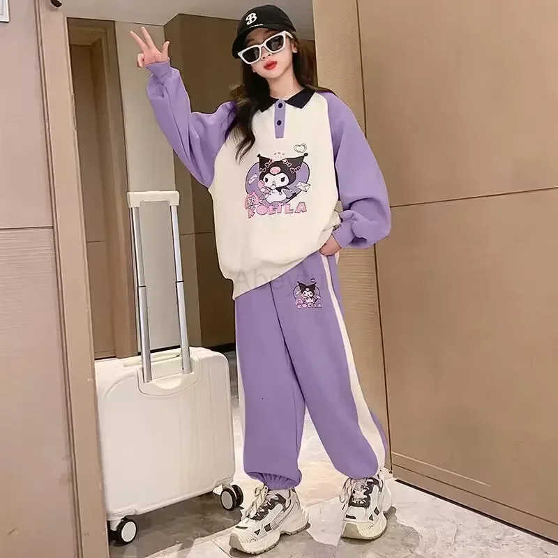 Sanrio hello kitty girls kuromi hoodie pants suit spring autumn new sportswear Sweater childrens long sleeve jacket H251216