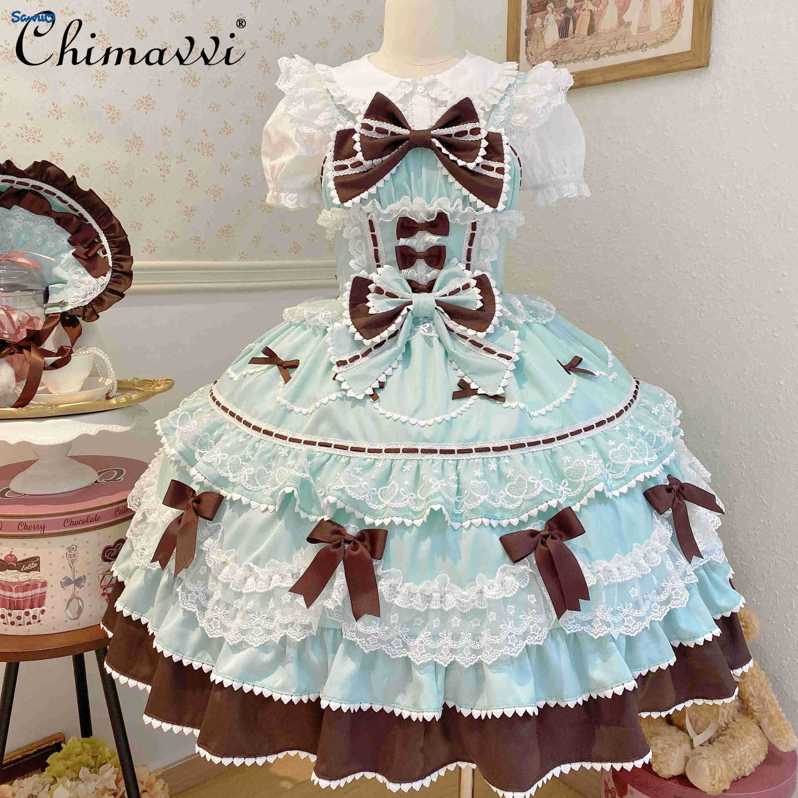 Sanrio New 2025 Summer Original Sweet Lolita Jsk Dress Cute Bow Lace Stitching Kawaii Girls Women Elegant Slim Suspender Dresses H251216