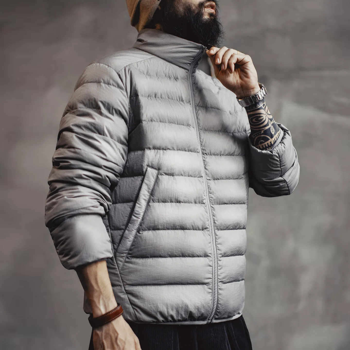 Maden Winter Mens Standup Collar Down Jacket Lightweight Hydrophobic White Duck Filling Coat Warm Inner Layer for Fall 251216