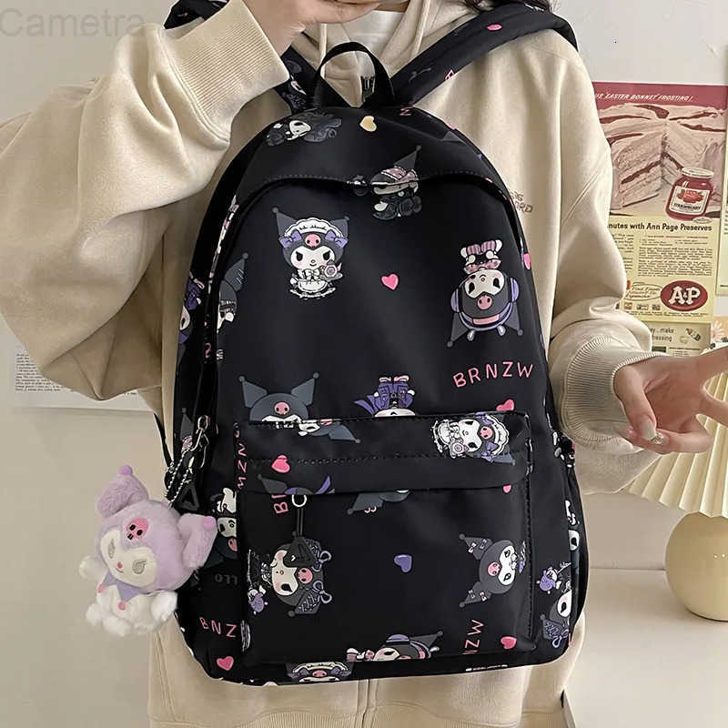 Sanrio New Cute Kuromi Melody Cinnamoroll Large Capacity Backpack Boys Girls Cartoon Hello Kitty Kawaii Canvas Schoolbag H251216