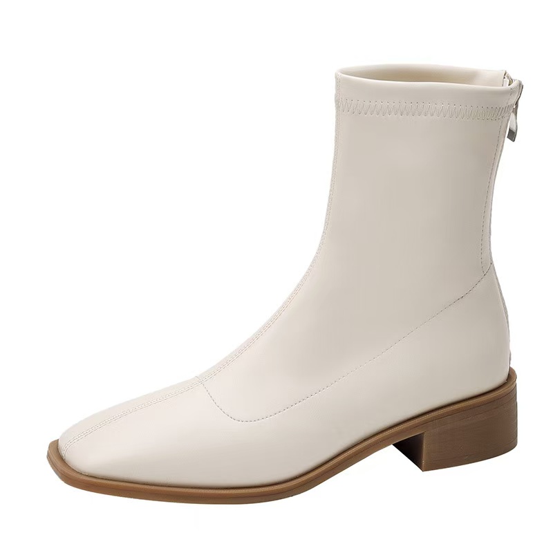 Size 34-40 Stretch For Women Winter 2023 Retro Square Toe Chunky Heels Shoes Woman Ankle Boots Elastic Booties