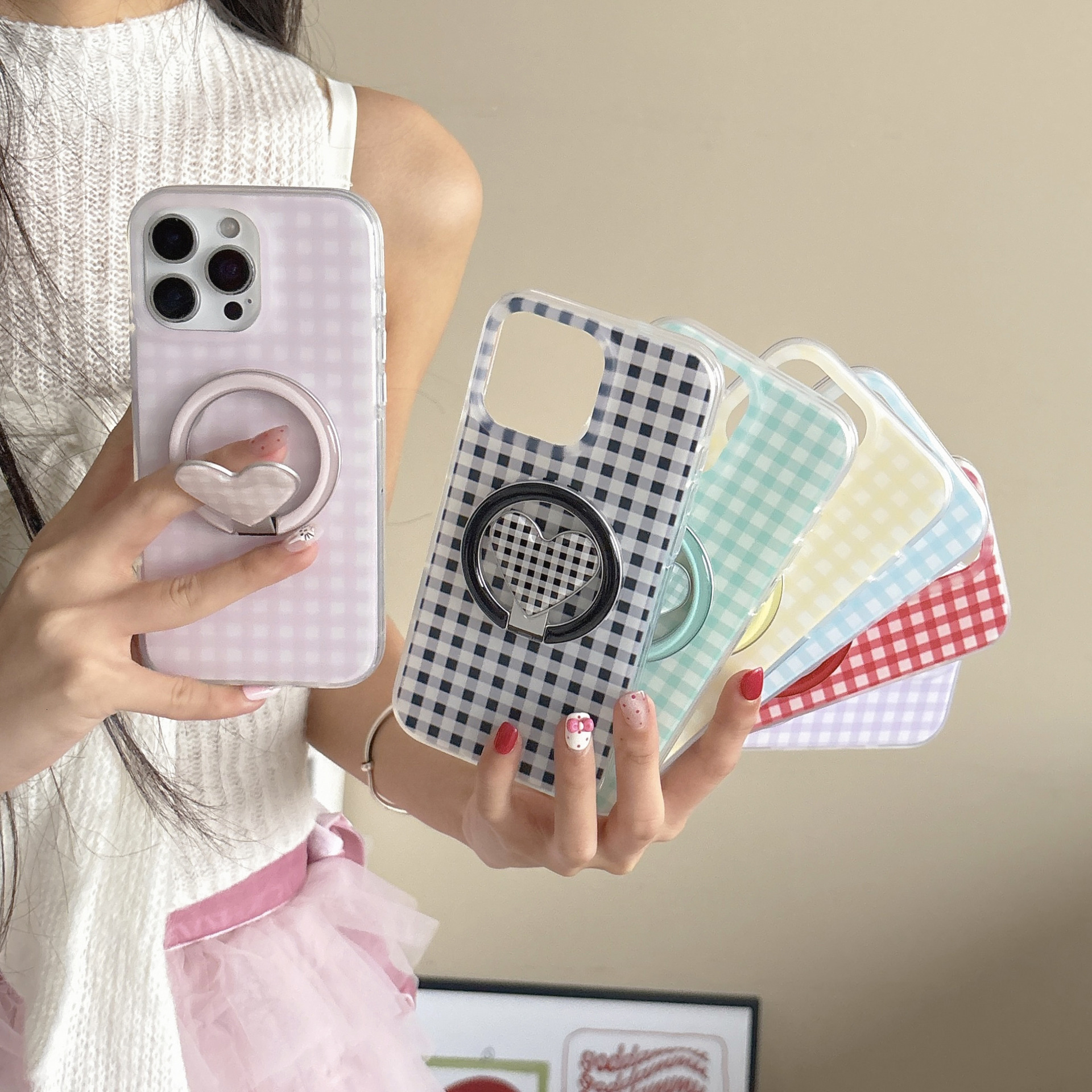 Magnetic Heart Stand Compatible with iPhone 17 Pro Max Apple 16P Phone Case 14/15 Solid Color Plaid
