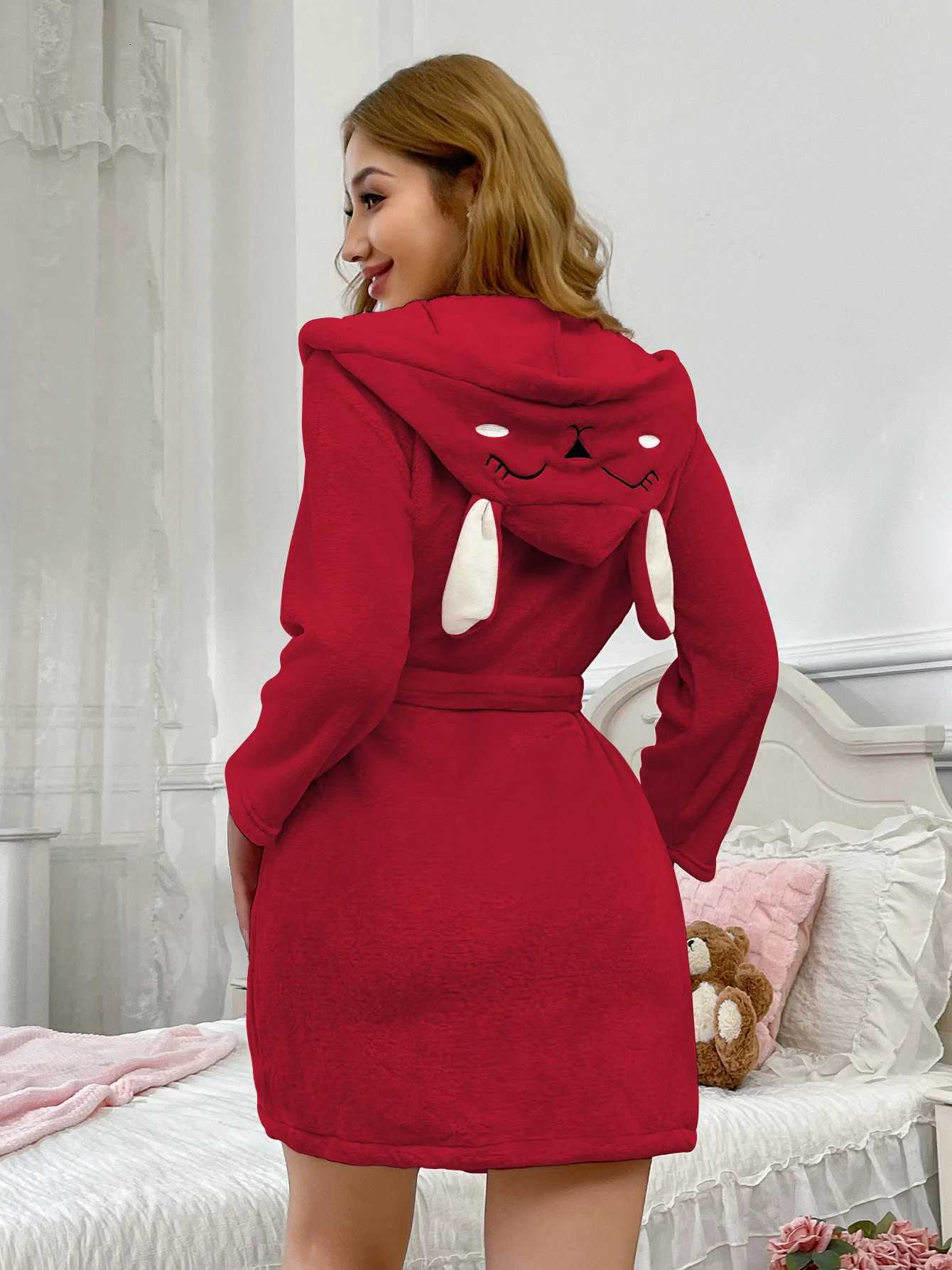 autumn Winter Women Bath Robe Fluffy Plush Pyjamas Ladies Sexy Hooded Dressing Solid Color Gown Warm Bathrobe Female loungewear C251216