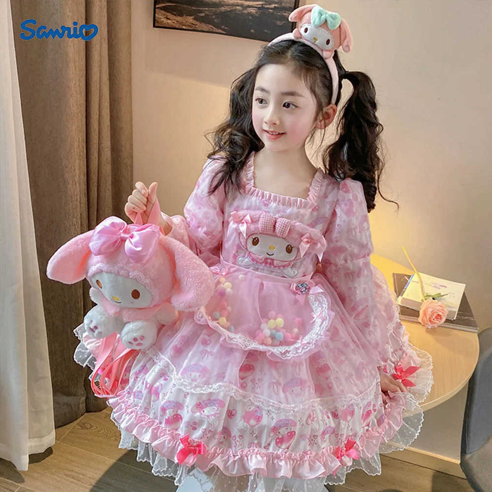 Sanrio Sanrios Kawaii Melody Girls Cartoon Lolita Dress Spring Autumn Cartoon Birthday Party Cosplay Tutu Dress Kids Princess Costume H251216