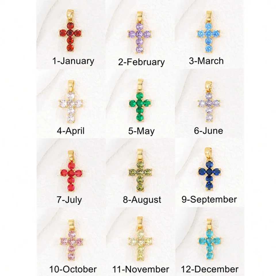 Birthstone Necklace 18K Gold Plated Zircon Necklace Cross Pendant Necklace for Women M251216
