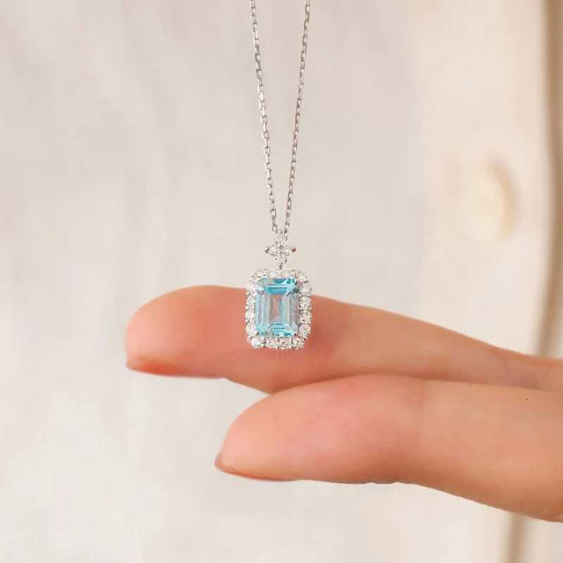 Huitan Fancy Geometric Pendant Necklace with Light Blue Cubic Zirconia Aesthetic Womens Clavicle Chain Necklace Wedding Jewelry M251216