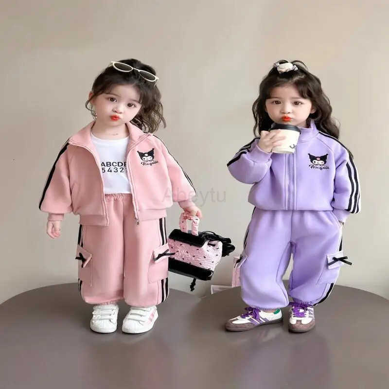 Sanrio Clothes Girls Autumn Spring Clothing Set Style Sports Two Piece Kawaii Y2K Anime Childrens Cool Girl Coat Coats Kid H251216