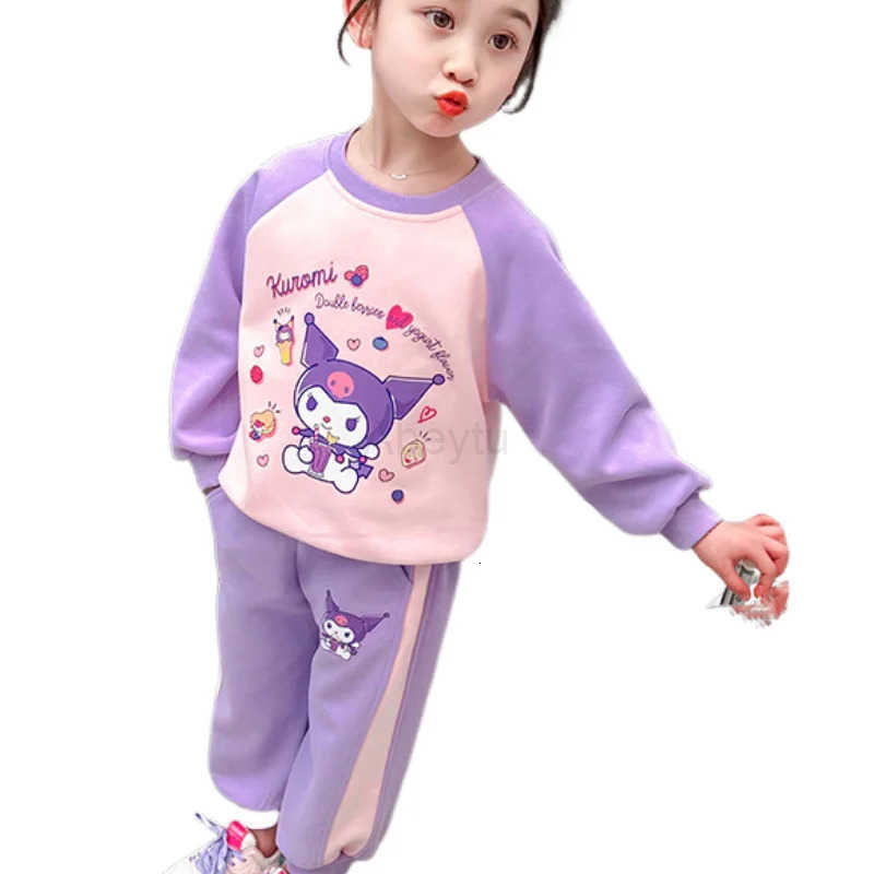 Sanrio Hello Kitty Western-style Little Girls Sports Style Hoodie Two-piece Set for Spring Kawaii Y2k Anime Childrens Clothing H251216