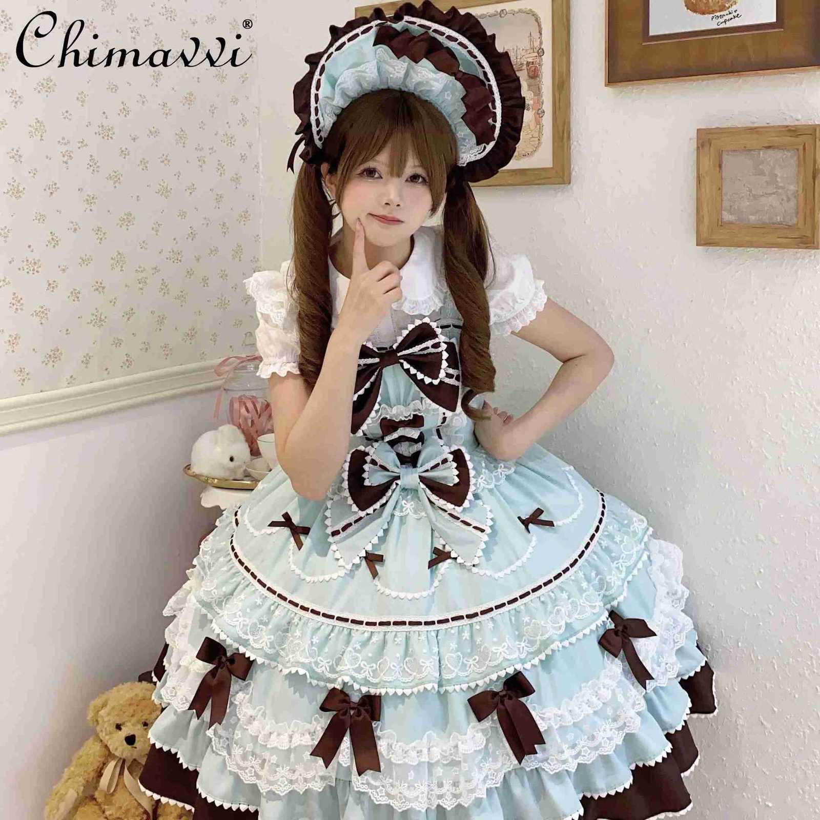 Sanrio New 2025 Summer Original Sweet Lolita Jsk Dress Cute Bow Lace Stitching Kawaii Girls Women Elegant Slim Suspender Dresses H251216