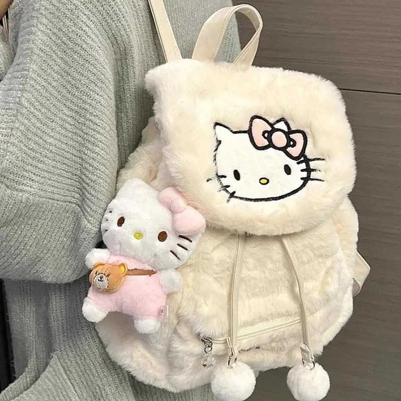 Sanrio Hello Kitty Storage Bag Kuromi Backpack Plush Bag My Melody Winter Girl School Bag New Style Niche Versatile Backpack H251216