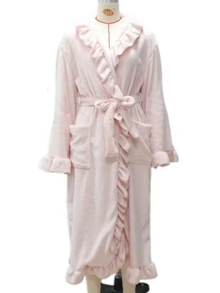 Pink Red Soft Warm Fleece Ruffle Robe Wedding Bathrobe Gown Women Dressing Sleepwear Mother Maid of Honor Kimono XSDZ-D336 C251216