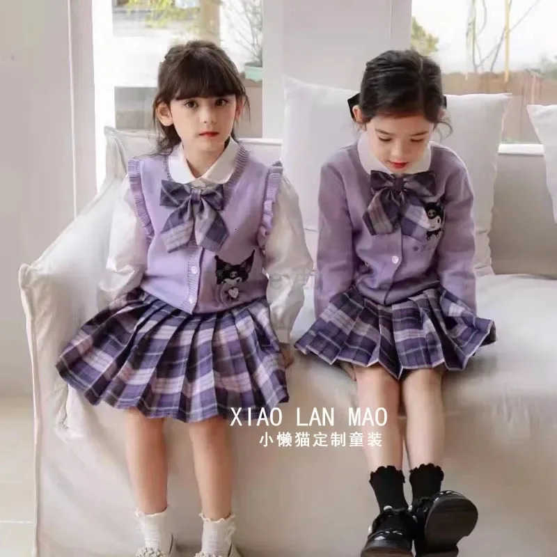 Sanrio 100-160cm Kuromi Girl Jk Suit New College Style Three-Piece ChildrenS Uniform Pleated Skirt Kuromi Sweater Children Gift H251216