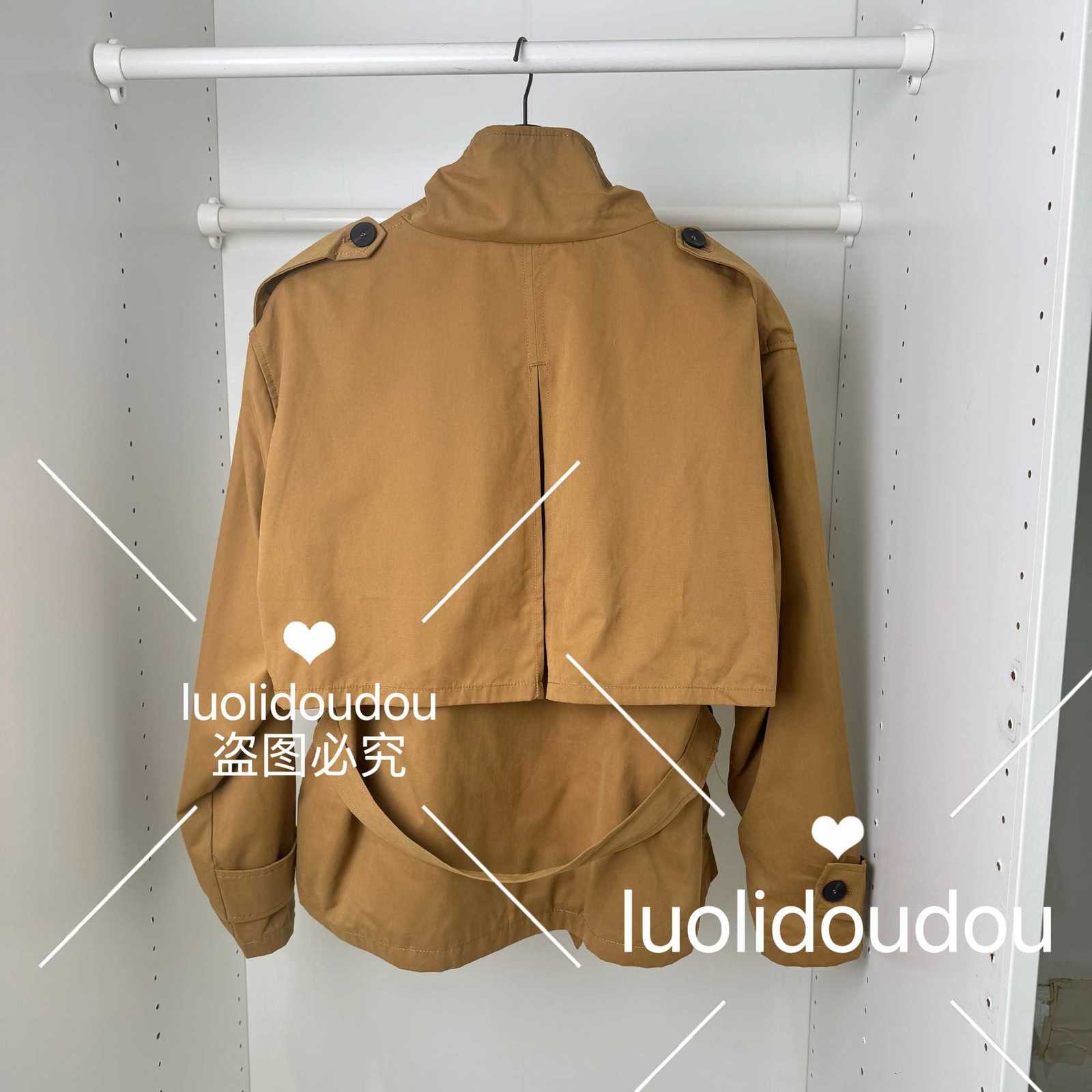 5320/888 Autumn womens clothing lace-up short simple cropped trench coat belt jacket 5320888 756T251216