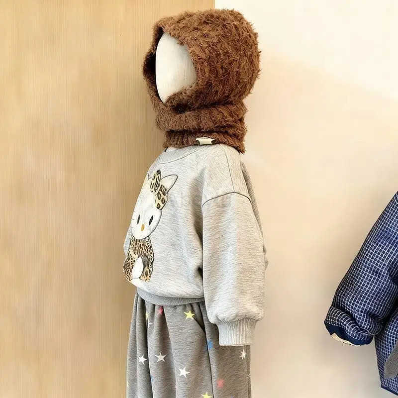 Sanrio Hot Kawaii Y2K Anime Fashion 2-Piece Set Childrens Clothing Tops Cartoon Kt Cat Warm Casual Pants Baby Plush Hello Kitty H251216