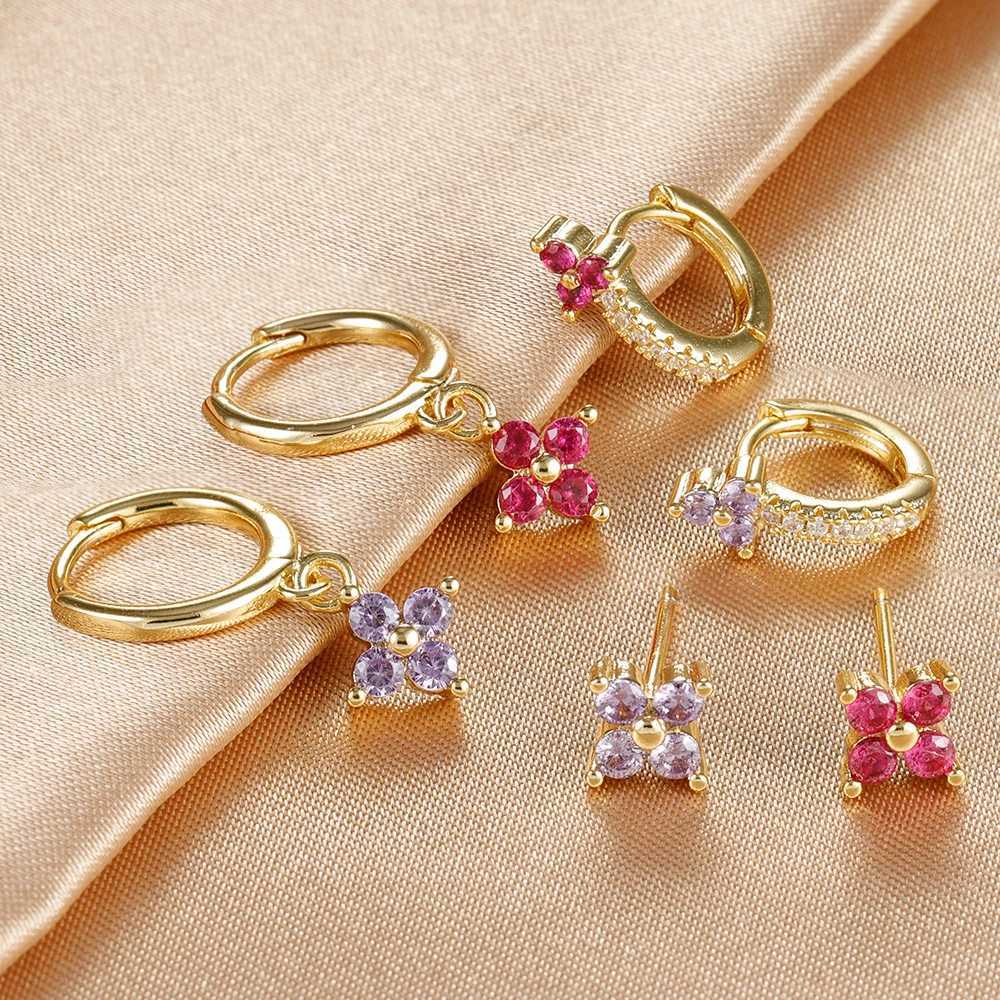 3PCS Fashion Stainless Steel Flower Small Hoop Earrings Set for Women 18K Gold Plated Huggie Cartilage Piercing Jewelry aretes G251216