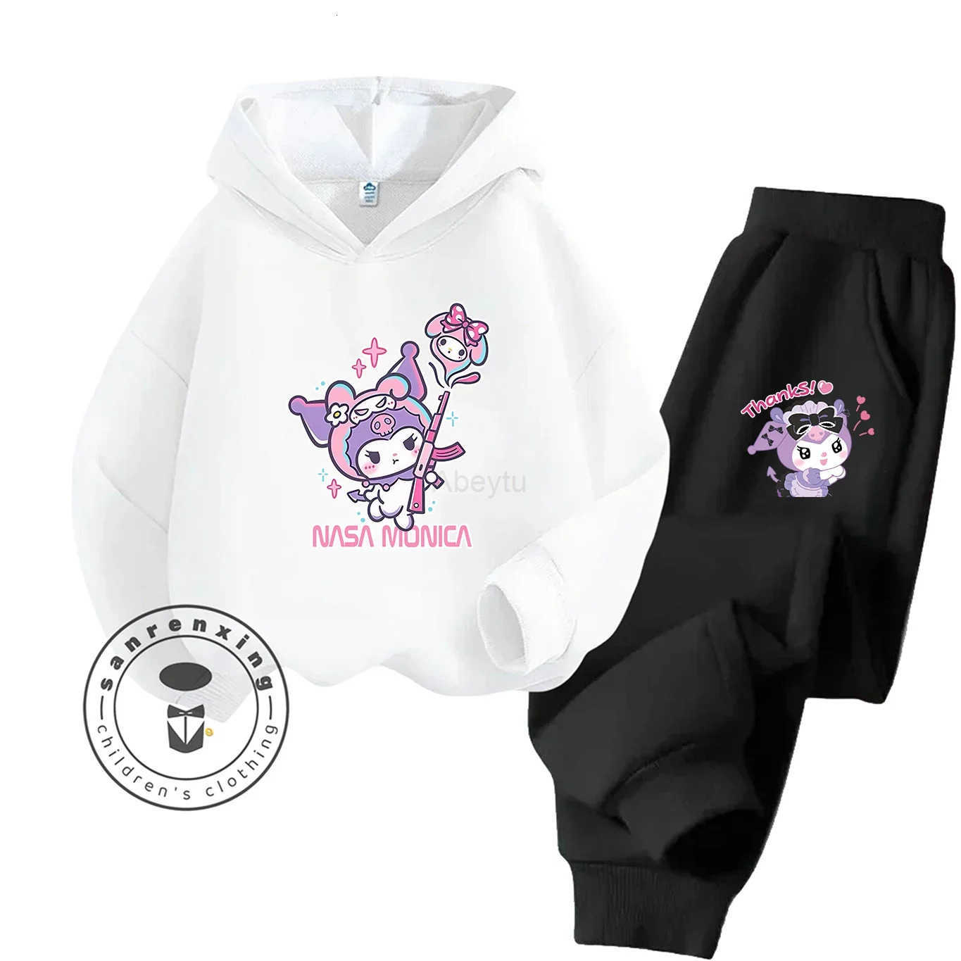 Sanrio 2D Hot Sale Kuromi Cartoon Printed Hoodie Set 2025 Fashion For Kids Teens Boys Girls Casual With Matching Dress Autumn Winter H251216