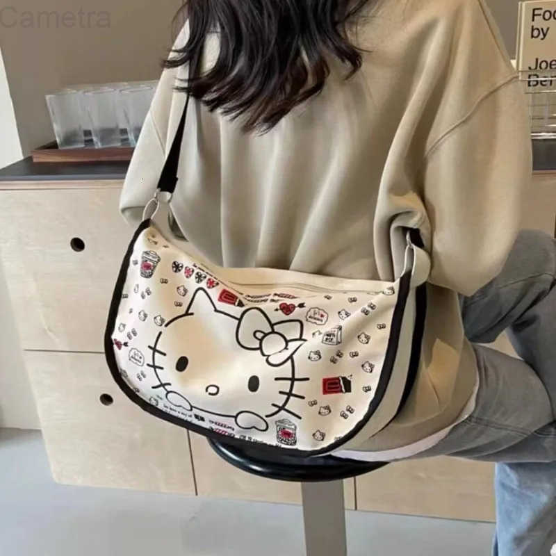 Sanrio Kawaii Japanese cartoon characters Hello kitty canvas bag Creative design Cute versatile one-shoulder crossbody bag Holiday gift H251216