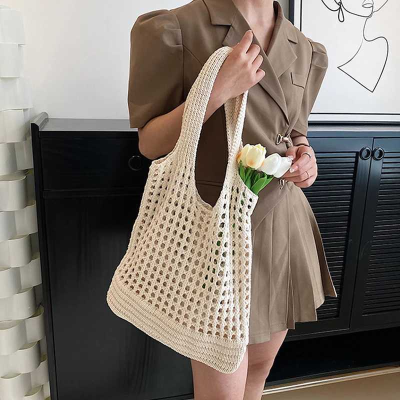 Vintage Hollow Design Woven Women Shoulder Bag Knitting Large Capacity Handbags Summer Travel Shopper Tote For Ladies Beach Bags M251216