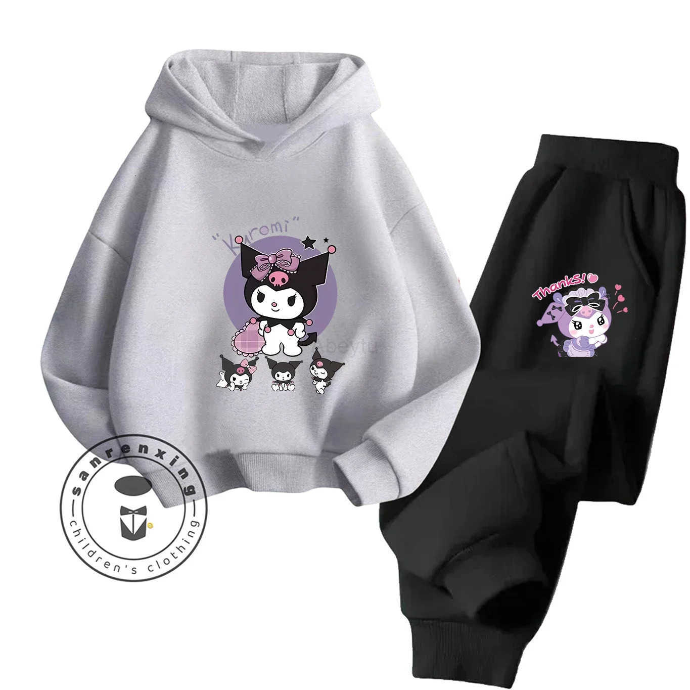 Sanrio Kuromi 2025 Fashion Hot Sale Cartoon Printed Hoodie Set 2D For Kids Teens Boys Girls Casual With Matching Dress Autumn Winter H2512161