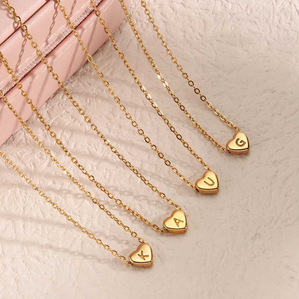 Ladies Minimalist Small Initial Necklace Jewelry StainlESS Steel 18k Gold Plated Mini Heart ShAPe Letter Pendant Necklace M251216