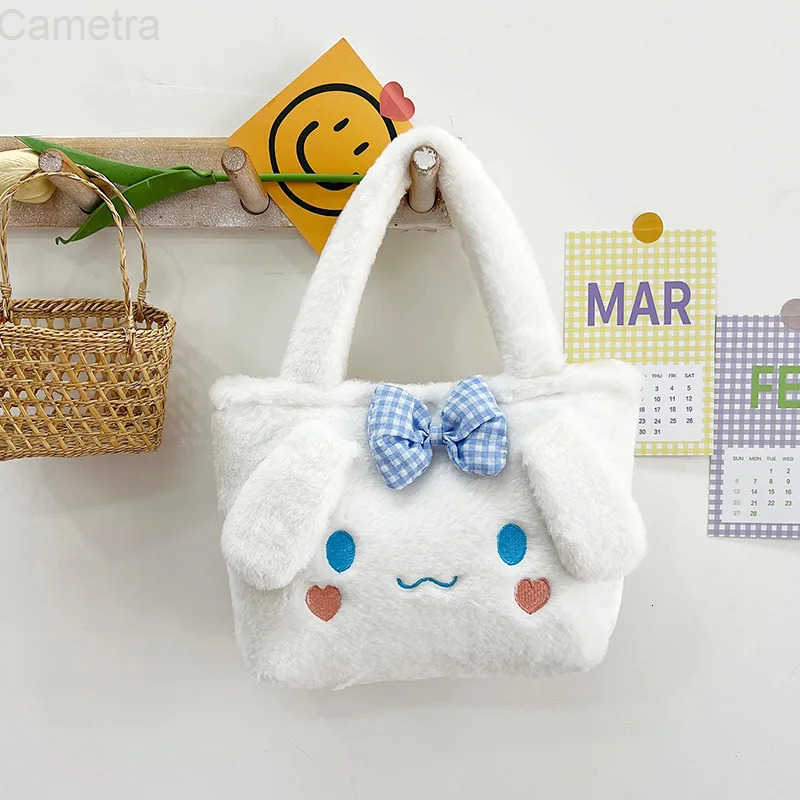 Sanrio Plush Bag Melody Kuromi Cartoon Animal Kawaii Large Capacity Handbag Cute Cinnamon Storage Handbag Womens Birthday Gifts H251216