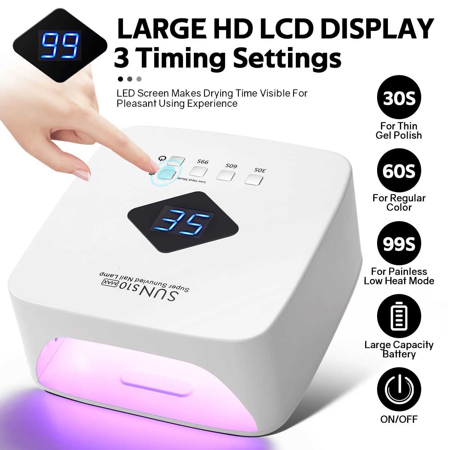 Rechargable UV LED Nail Lamp Dryer With HD Display Smart Nail Drying Lamp for Fast Dry Curing All Gel Nail Polish Manicure ToolsT251216