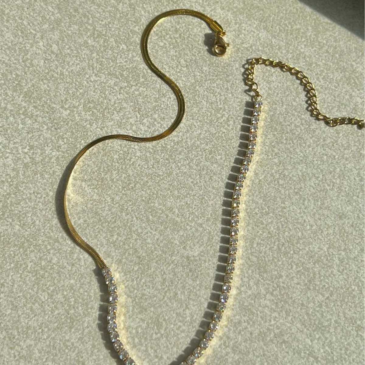 18K Gold Plated Necklace Micro Setting Zircon Necklace Herringbone Chain Necklace for Women M251216