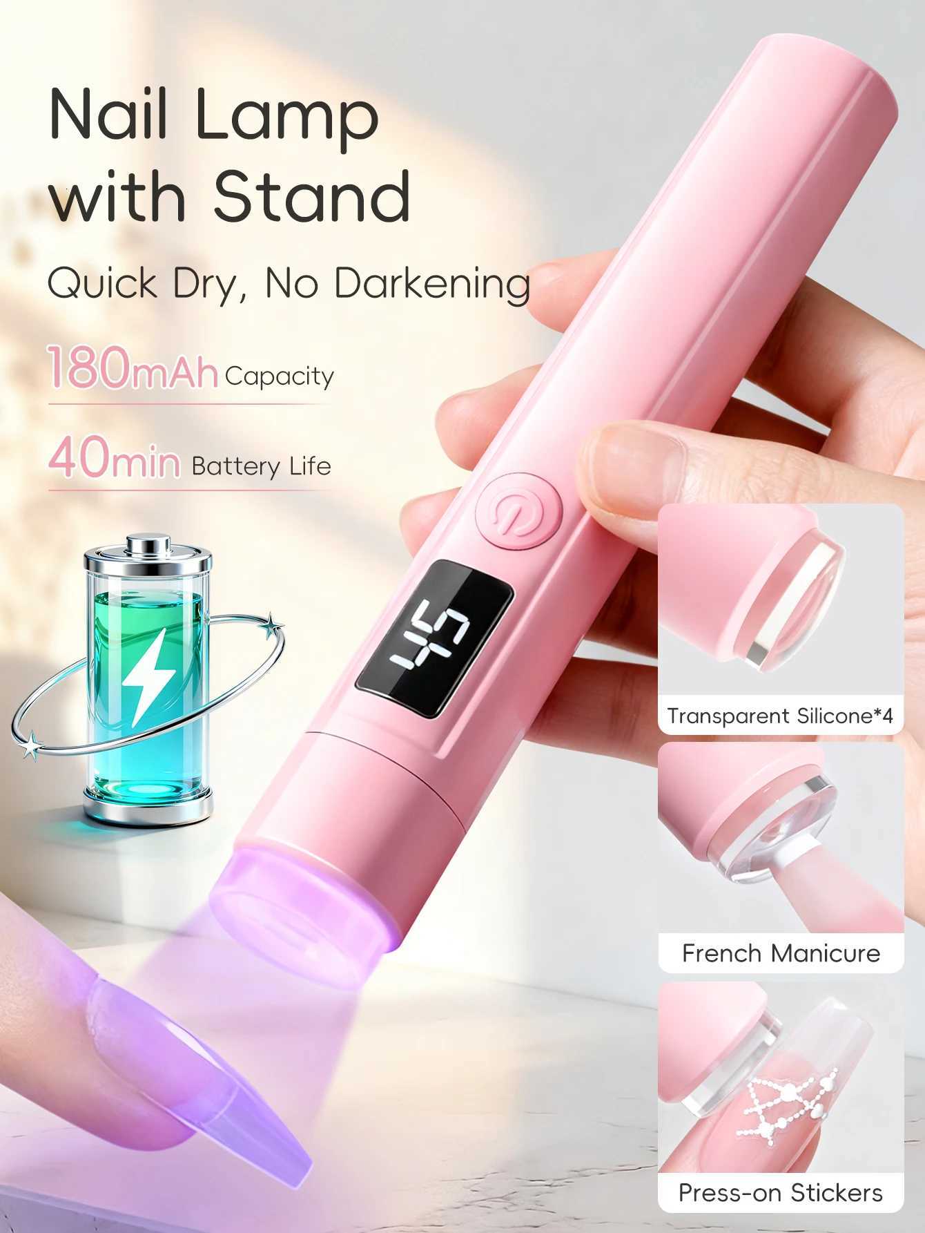 1Pc Pink Handheld Manicure Word Lamp with Screen Display Bracket 360 Degrees Rotary Multifunctional Rack Stick Nail Tip HeatingT251216