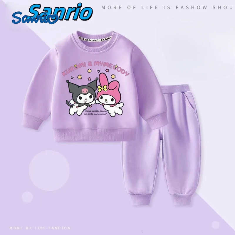 Sanrio Autumn Baby Girls Clothes Set Kid Cartoon Kuromi My Melody Sweatshirts Pullover Top and Pants 2pcs Suit Children Outfit H251216