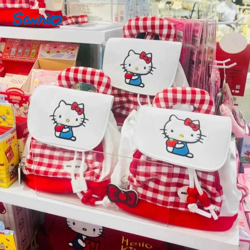 Sanrio Hot Hello Kitty Red Plaid Cute Kt Cat Backpack Female Cartoon Printing High Value Large Capacity Sweet Girl Mini Backpack H251216