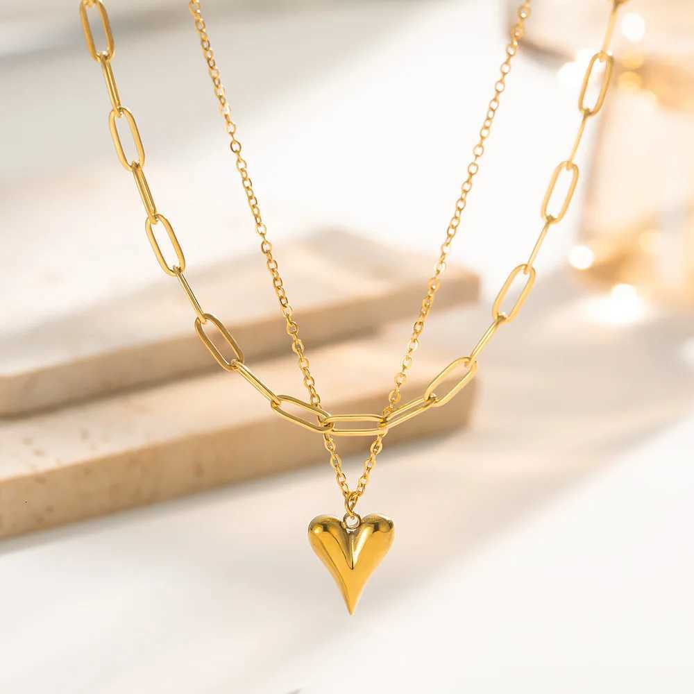 Stainless Steel Multilayer Heart Necklace For Women Girls Goth Gold Color Clavicle Chain Charm Choker Jewelry Birthday Gift M251216