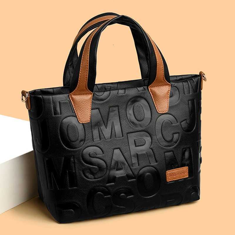 New Womens Fashion Solid Color Shoulder Large Capacity PU Leather Letter Embossed Ladies Handbags Designer Crossbody Bag M251216