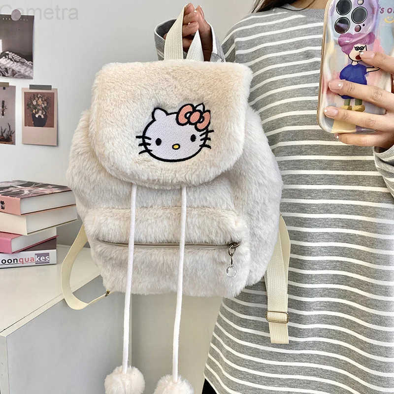 Sanrio The new Kawaii plush HelloKitty drawstring flap storage bag is the most suitable for giving gifts in autumn and winter H251216