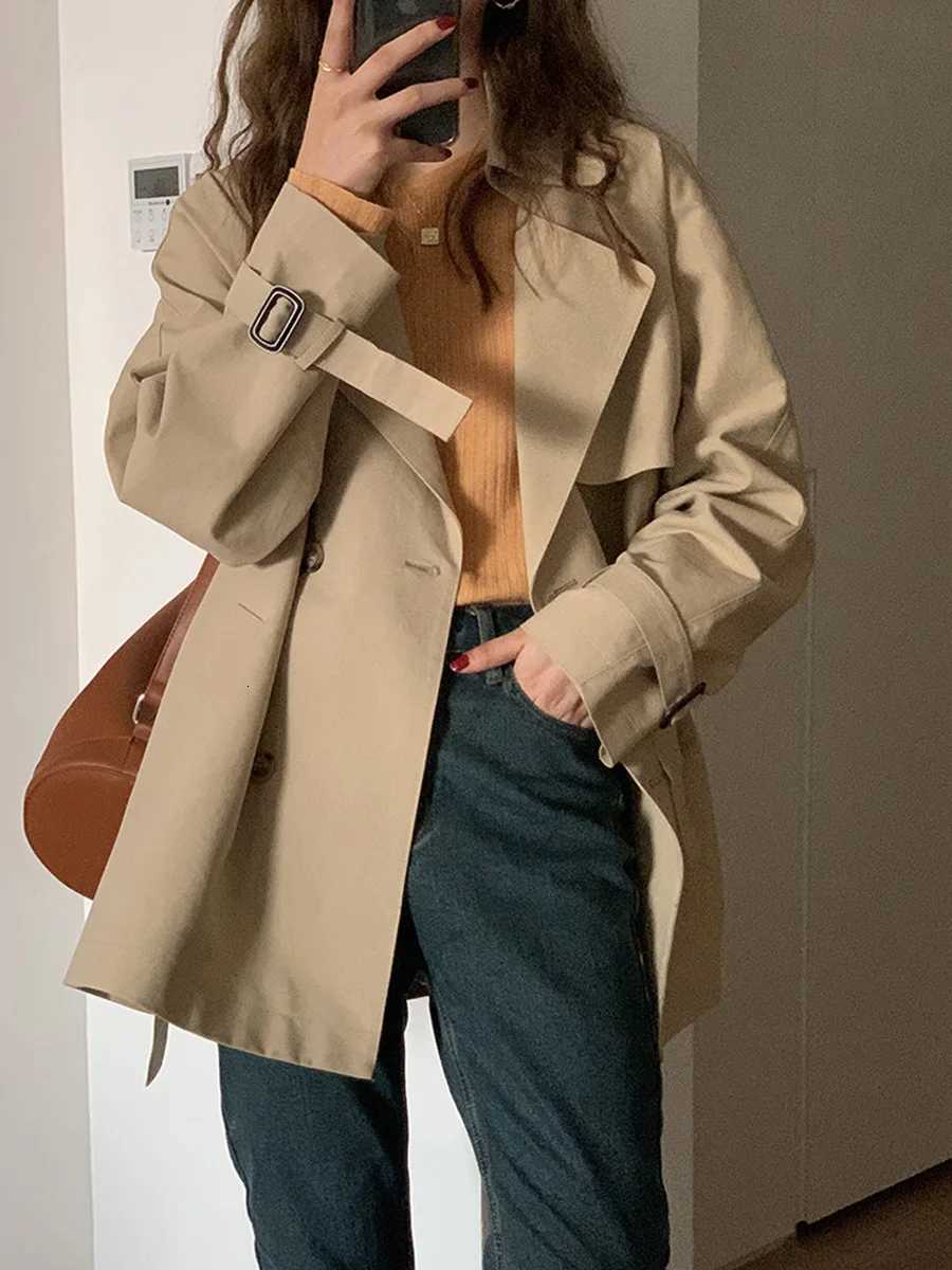 2025 Autumn Lapel Trench Coat Women Chic Casual Korean Loose Double Breasted Windbreaker Sash Overcoat Streetwear Female JacketT251216