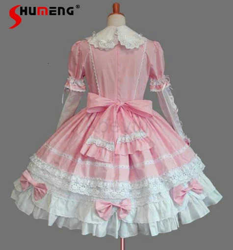 Sanrio Girls Gothic Palace Sweet Lolita Dress Womens Vintage Lace Bowknot Peter Pan Collar Victorian Dress Loli Cosplay Lolita Op H251216