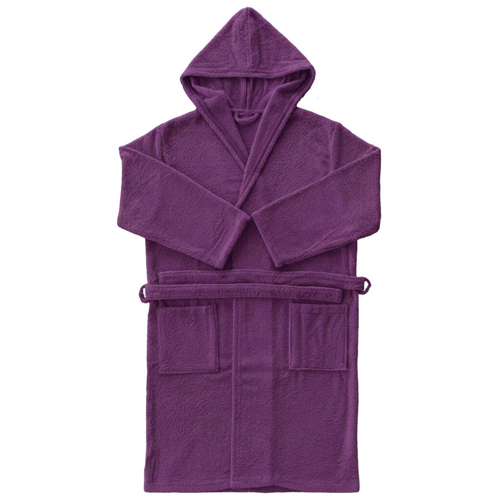 Purple Solid Color Home Bathrobe Winter Unisex Bathrobe Large Pocket Home Bathrobe C251216